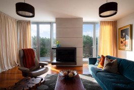 architecture photography, interior of residential project, living room with sunlight 