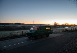 Van parked in the countryside in the early morning, Vanlife Germany, Wohnmobil, documentary photography, reportage 