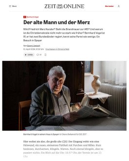 Abschnitt von ZEIT ONLINE mit Artikel und Editorial Portrait von Bernhard Vogel 